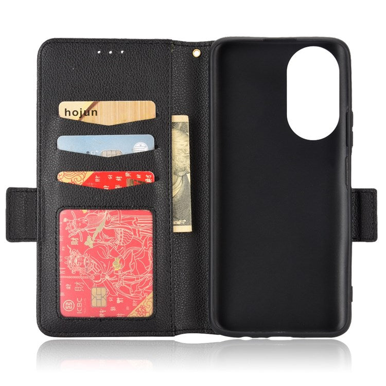 For Honor X7 Litchi Texture Magnetic Closure Wear-resistant Drop-proof Case Leather Stand Wallet Style Cell Phone Shell - Black