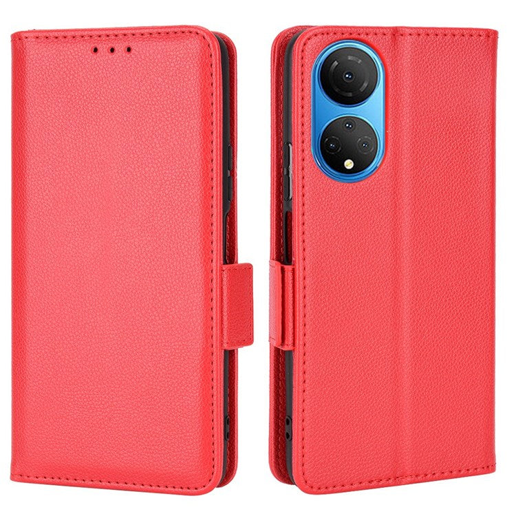 For Honor X7 Litchi Texture Magnetic Closure Wear-resistant Drop-proof Case Leather Stand Wallet Style Cell Phone Shell - Red