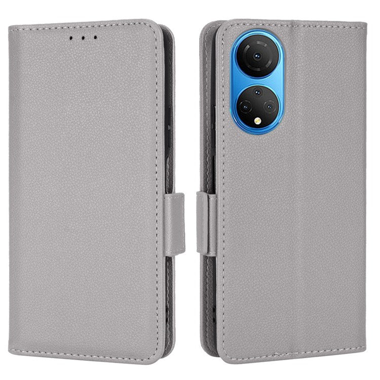 For Honor X7 Litchi Texture Magnetic Closure Wear-resistant Drop-proof Case Leather Stand Wallet Style Cell Phone Shell - Grey