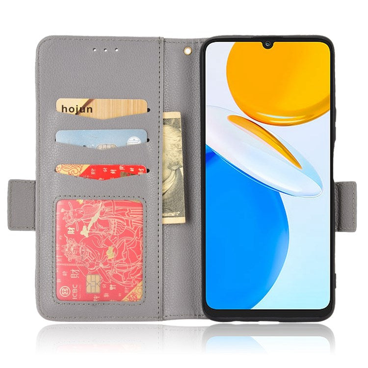 For Honor X7 Litchi Texture Magnetic Closure Wear-resistant Drop-proof Case Leather Stand Wallet Style Cell Phone Shell - Grey