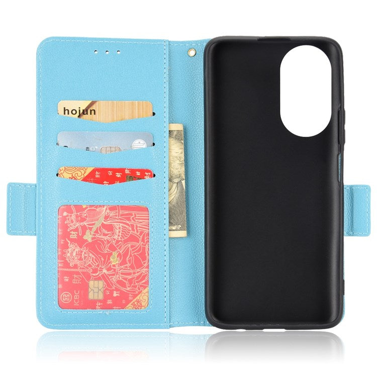 For Honor X7 Litchi Texture Magnetic Closure Wear-resistant Drop-proof Case Leather Stand Wallet Style Cell Phone Shell - Baby Blue