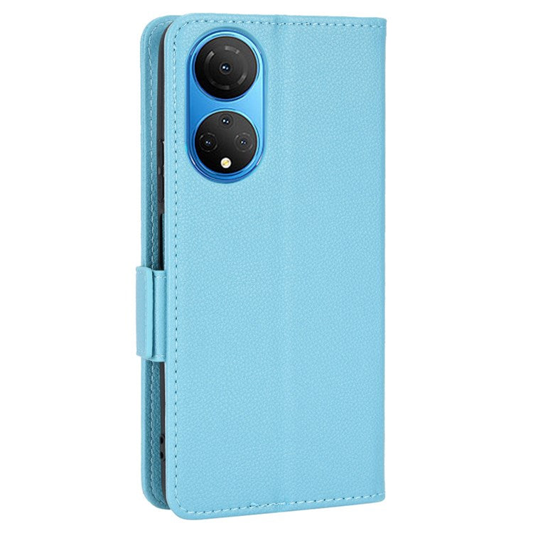 For Honor X7 Litchi Texture Magnetic Closure Wear-resistant Drop-proof Case Leather Stand Wallet Style Cell Phone Shell - Baby Blue