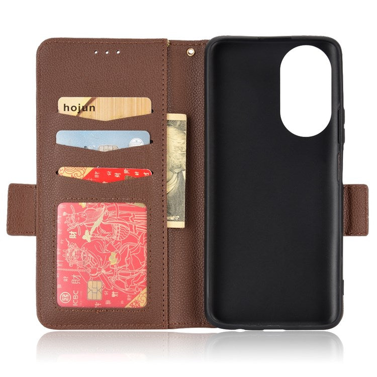 For Honor X7 Litchi Texture Magnetic Closure Wear-resistant Drop-proof Case Leather Stand Wallet Style Cell Phone Shell - Brown