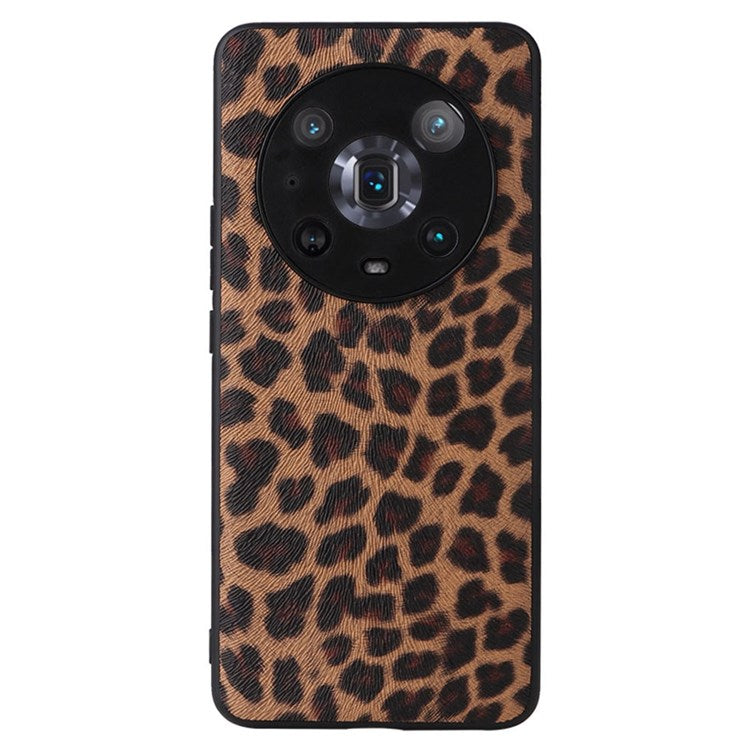 For Honor Magic4 Pro Anti-scratch Phone Case Textured PU Leather Coated TPU +PC Hybrid Protective Cover - Leopard