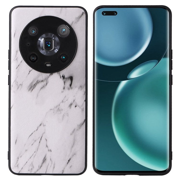 For Honor Magic4 Pro Anti-scratch Phone Case Textured PU Leather Coated TPU +PC Hybrid Protective Cover - Marble Texture