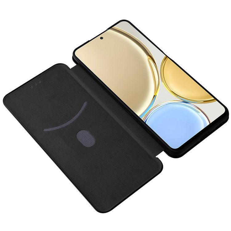 For Honor X9 5G/X30/Magic4 Lite 5G Carbon Fiber Texture PU Leather Soft TPU Folio Flip Cover Card Slot Stand Magnetic Auto-absorbed Case - Black
