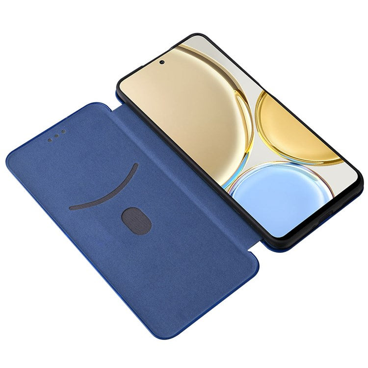 For Honor X9 5G/X30/Magic4 Lite 5G Carbon Fiber Texture PU Leather Soft TPU Folio Flip Cover Card Slot Stand Magnetic Auto-absorbed Case - Blue
