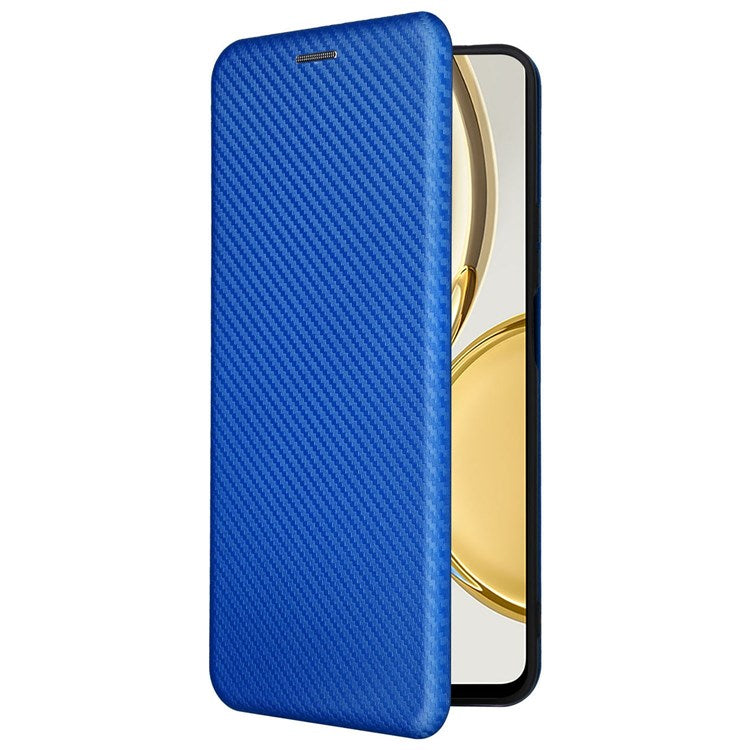 For Honor X9 5G/X30/Magic4 Lite 5G Carbon Fiber Texture PU Leather Soft TPU Folio Flip Cover Card Slot Stand Magnetic Auto-absorbed Case - Blue