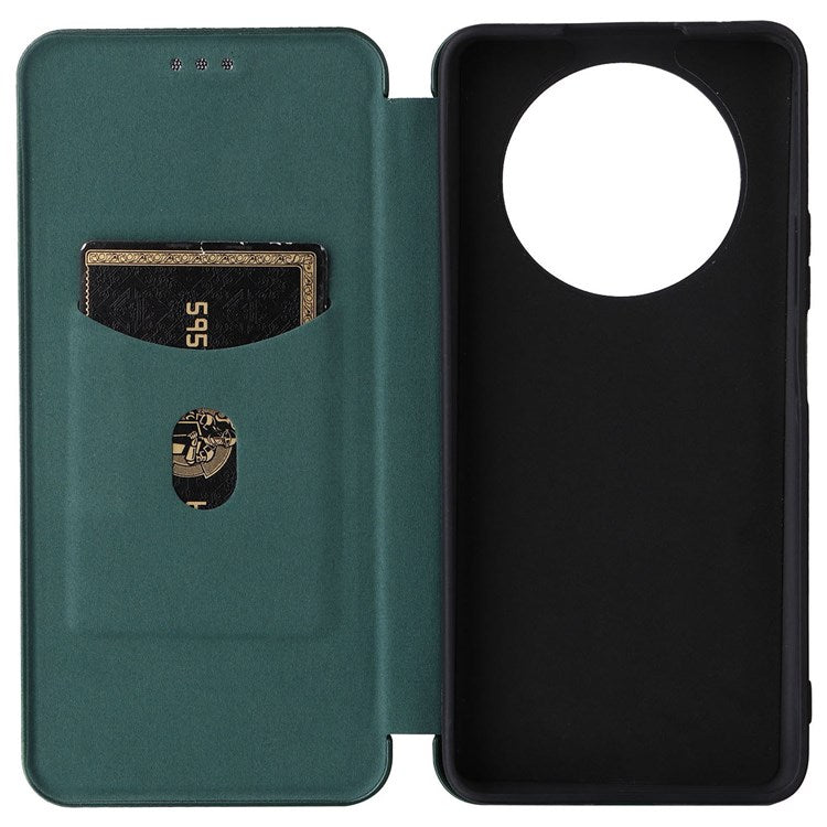 For Honor X9 5G/X30/Magic4 Lite 5G Carbon Fiber Texture PU Leather Soft TPU Folio Flip Cover Card Slot Stand Magnetic Auto-absorbed Case - Green
