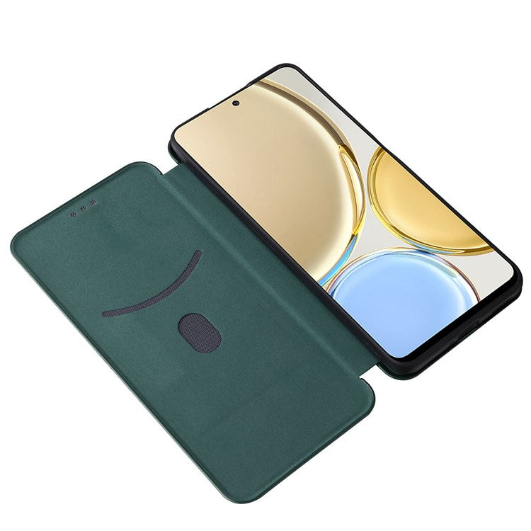 For Honor X9 5G/X30/Magic4 Lite 5G Carbon Fiber Texture PU Leather Soft TPU Folio Flip Cover Card Slot Stand Magnetic Auto-absorbed Case - Green