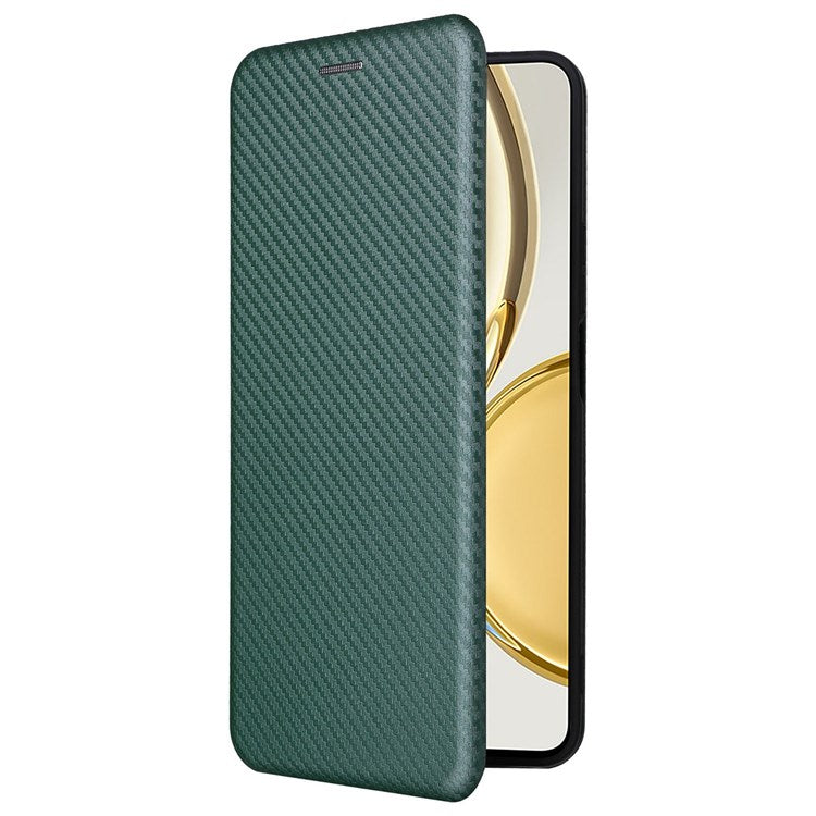 For Honor X9 5G/X30/Magic4 Lite 5G Carbon Fiber Texture PU Leather Soft TPU Folio Flip Cover Card Slot Stand Magnetic Auto-absorbed Case - Green