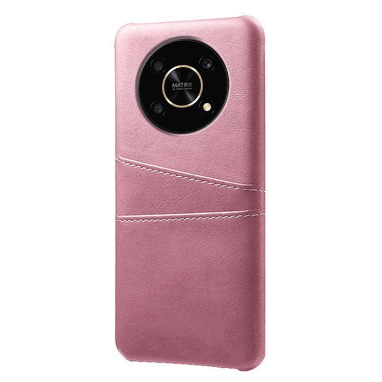 For Honor X30/Magic4 Lite 5G/X9 4G/5G Phone Case with Two Card Slots Wear-resistant PU Leather Coated Hard PC Protector Cover - Rose Gold