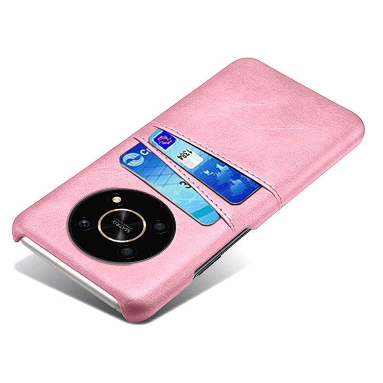 For Honor X30/Magic4 Lite 5G/X9 4G/5G Phone Case with Two Card Slots Wear-resistant PU Leather Coated Hard PC Protector Cover - Rose Gold