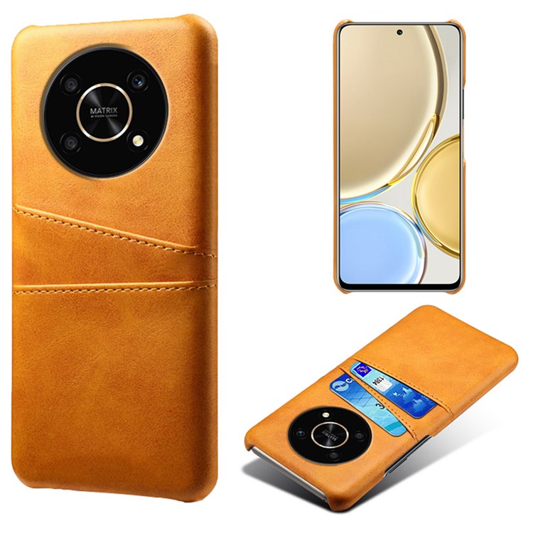 For Honor X30/Magic4 Lite 5G/X9 4G/5G Phone Case with Two Card Slots Wear-resistant PU Leather Coated Hard PC Protector Cover - Orange
