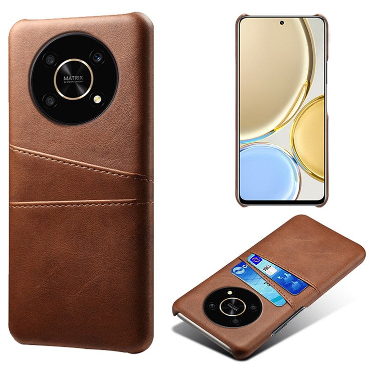 For Honor X30/Magic4 Lite 5G/X9 4G/5G Phone Case with Two Card Slots Wear-resistant PU Leather Coated Hard PC Protector Cover - Brown