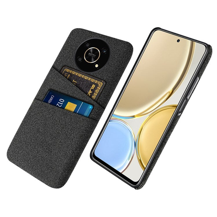 For Honor Magic4 Lite 5G/X30/X9 4G/X9 5G Dual Card Slots Cloth + PC Back Case Cloth Texture Protective Phone Cover - Black
