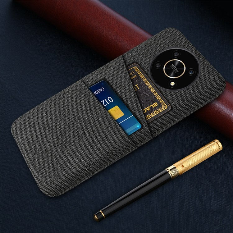 For Honor Magic4 Lite 5G/X30/X9 4G/X9 5G Dual Card Slots Cloth + PC Back Case Cloth Texture Protective Phone Cover - Black