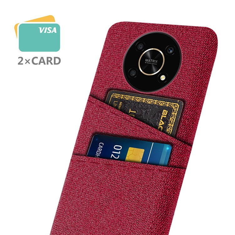 For Honor Magic4 Lite 5G/X30/X9 4G/X9 5G Dual Card Slots Cloth + PC Back Case Cloth Texture Protective Phone Cover - Red