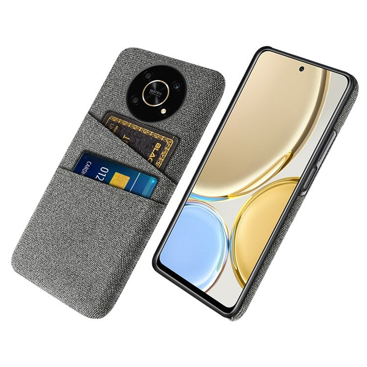 For Honor Magic4 Lite 5G/X30/X9 4G/X9 5G Dual Card Slots Cloth + PC Back Case Cloth Texture Protective Phone Cover - Grey