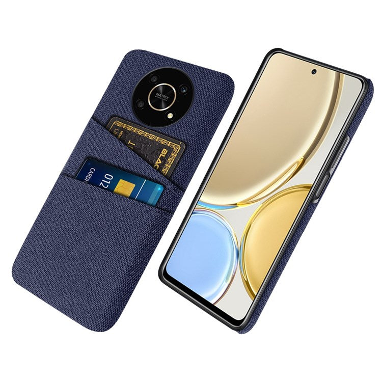 For Honor Magic4 Lite 5G/X30/X9 4G/X9 5G Dual Card Slots Cloth + PC Back Case Cloth Texture Protective Phone Cover - Blue