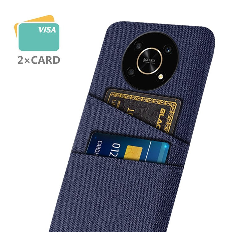 For Honor Magic4 Lite 5G/X30/X9 4G/X9 5G Dual Card Slots Cloth + PC Back Case Cloth Texture Protective Phone Cover - Blue