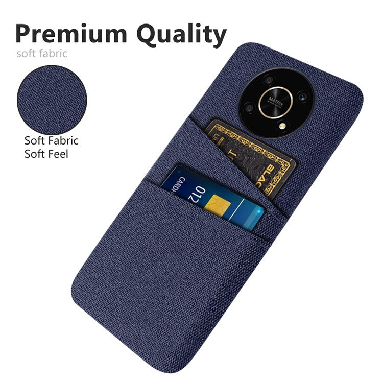 For Honor Magic4 Lite 5G/X30/X9 4G/X9 5G Dual Card Slots Cloth + PC Back Case Cloth Texture Protective Phone Cover - Blue