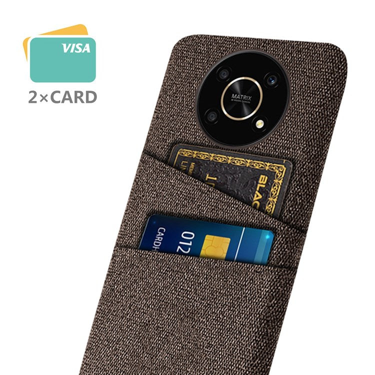 For Honor Magic4 Lite 5G/X30/X9 4G/X9 5G Dual Card Slots Cloth + PC Back Case Cloth Texture Protective Phone Cover - Brown