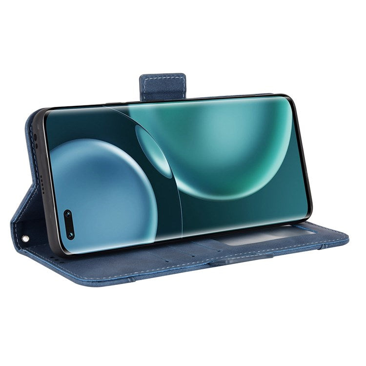 Multiple Card Slots PU Leather Phone Case for Honor Magic4 Pro 5G, Wallet Stand Double Magnetic Clasp Cover - Blue