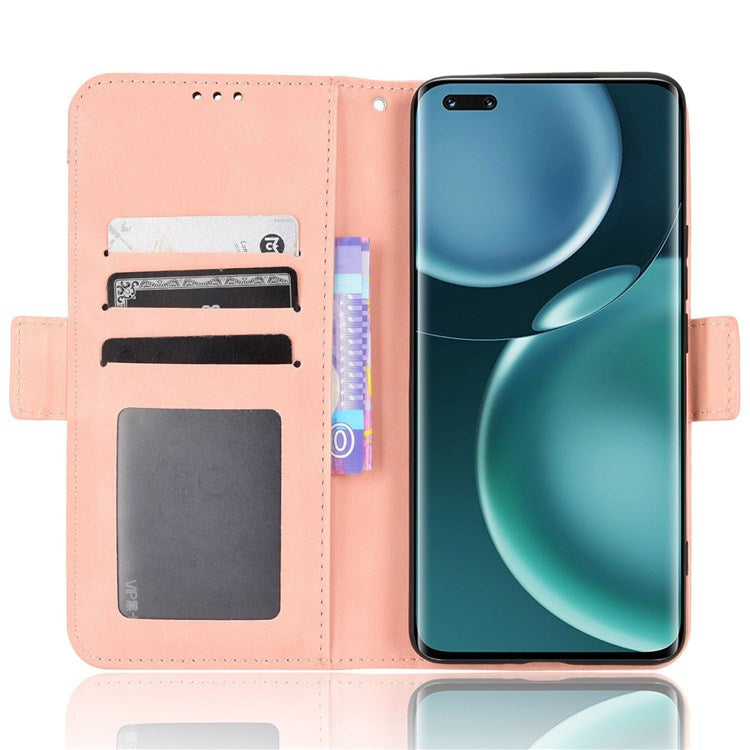 Multiple Card Slots PU Leather Phone Case for Honor Magic4 Pro 5G, Wallet Stand Double Magnetic Clasp Cover - Pink