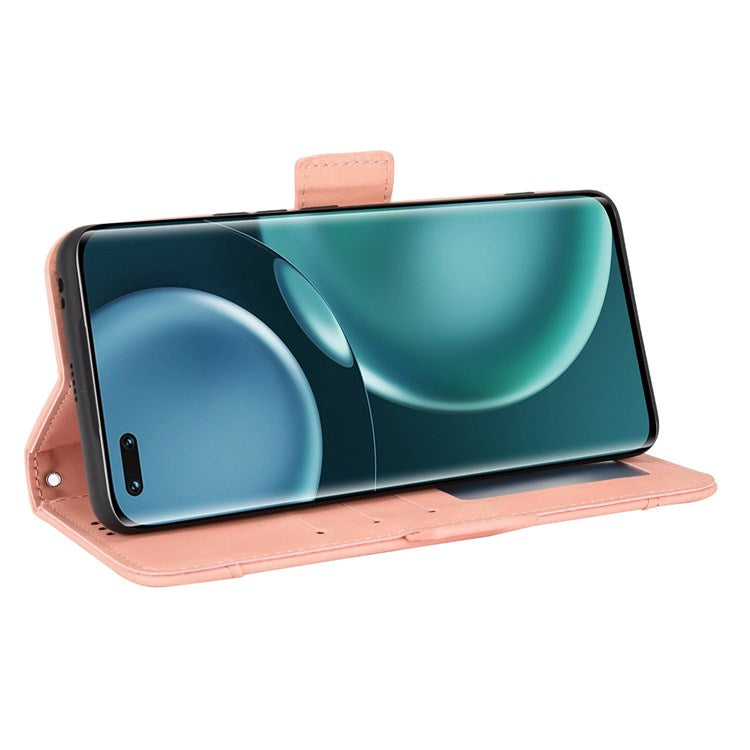 Multiple Card Slots PU Leather Phone Case for Honor Magic4 Pro 5G, Wallet Stand Double Magnetic Clasp Cover - Pink