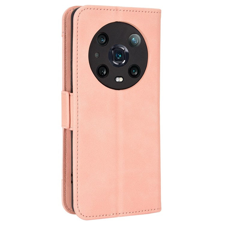 Multiple Card Slots PU Leather Phone Case for Honor Magic4 Pro 5G, Wallet Stand Double Magnetic Clasp Cover - Pink
