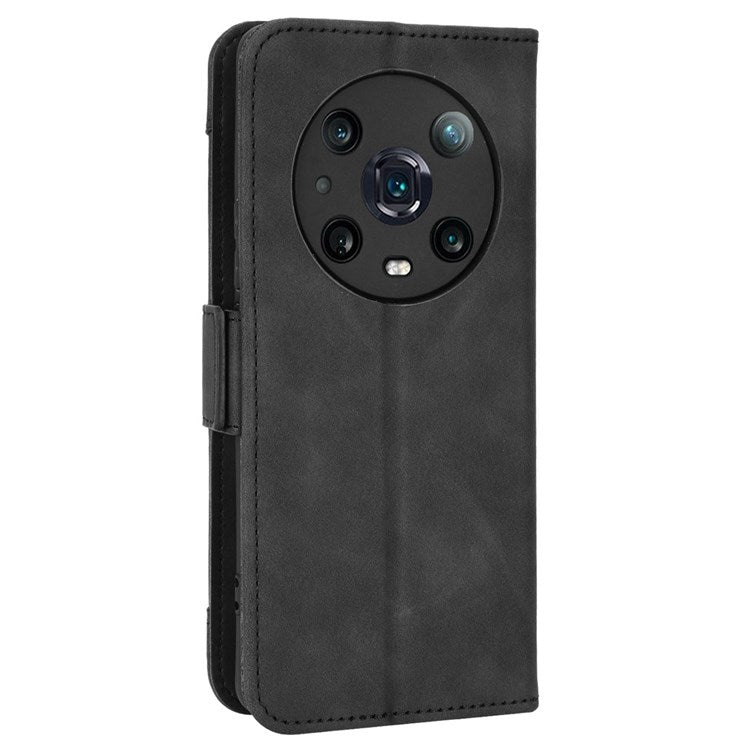 Multiple Card Slots PU Leather Phone Case for Honor Magic4 Pro 5G, Wallet Stand Double Magnetic Clasp Cover - Black