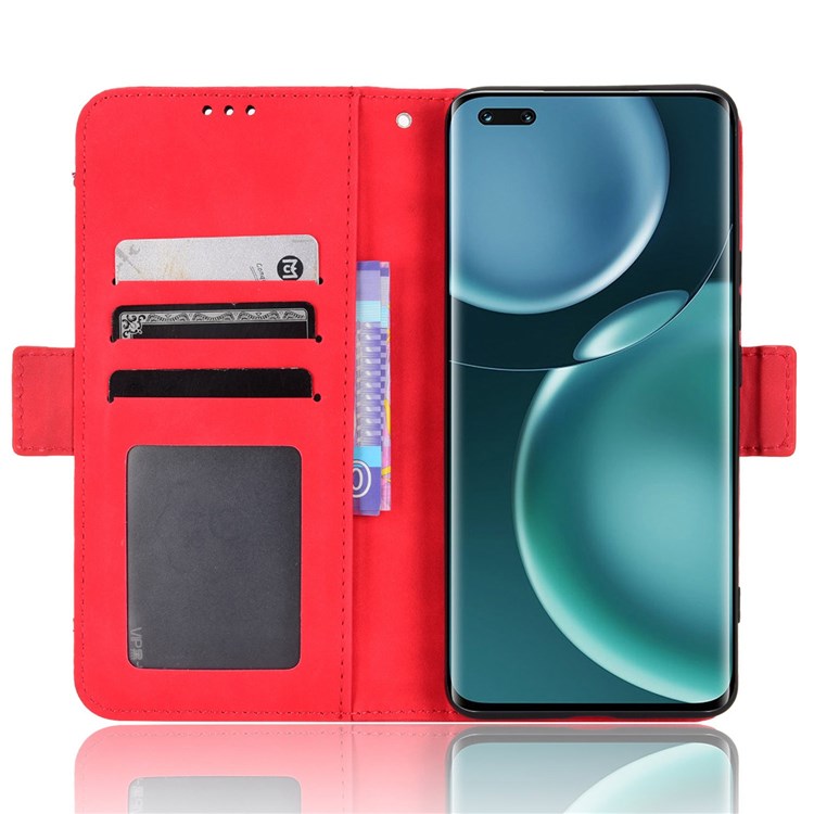 Multiple Card Slots PU Leather Phone Case for Honor Magic4 Pro 5G, Wallet Stand Double Magnetic Clasp Cover - Red