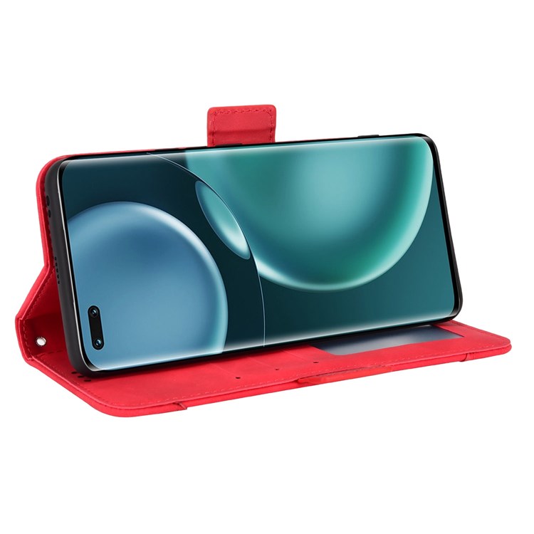 Multiple Card Slots PU Leather Phone Case for Honor Magic4 Pro 5G, Wallet Stand Double Magnetic Clasp Cover - Red