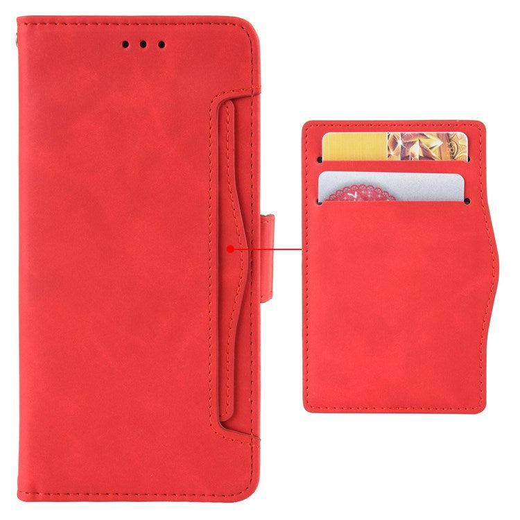 Multiple Card Slots PU Leather Phone Case for Honor Magic4 Pro 5G, Wallet Stand Double Magnetic Clasp Cover - Red