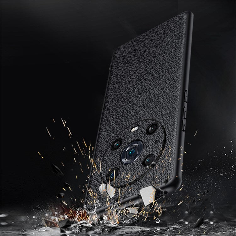 For Honor Magic4 Pro Litchi Texture Non-Slip Case Genuine Cowhide Leather Coated TPU Precise Cutouts Cover - Green