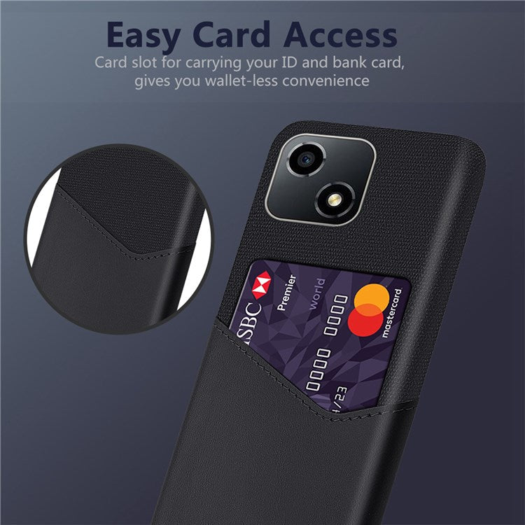 For Honor Play 30 5G Anti-fall Phone Cover Card Holder Shockproof Cloth Texture PU Leather Coated PC Phone Case - Black