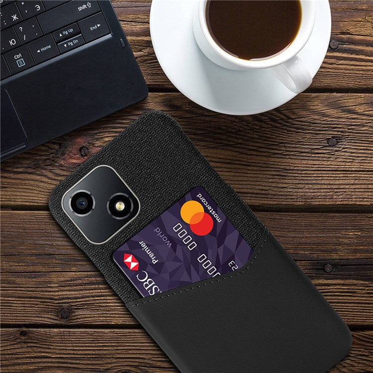 For Honor Play 30 5G Anti-fall Phone Cover Card Holder Shockproof Cloth Texture PU Leather Coated PC Phone Case - Black