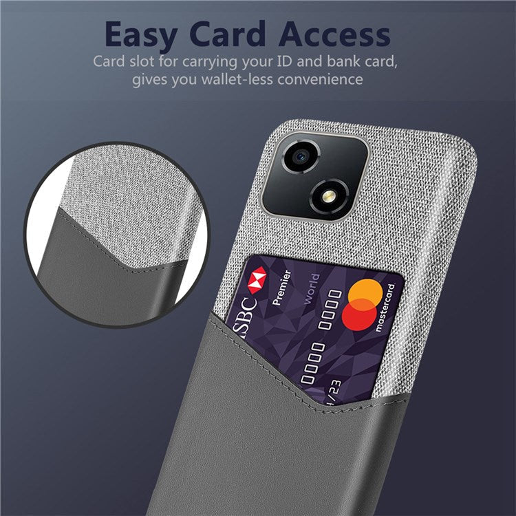 For Honor Play 30 5G Anti-fall Phone Cover Card Holder Shockproof Cloth Texture PU Leather Coated PC Phone Case - Grey