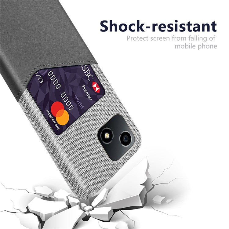 For Honor Play 30 5G Anti-fall Phone Cover Card Holder Shockproof Cloth Texture PU Leather Coated PC Phone Case - Grey