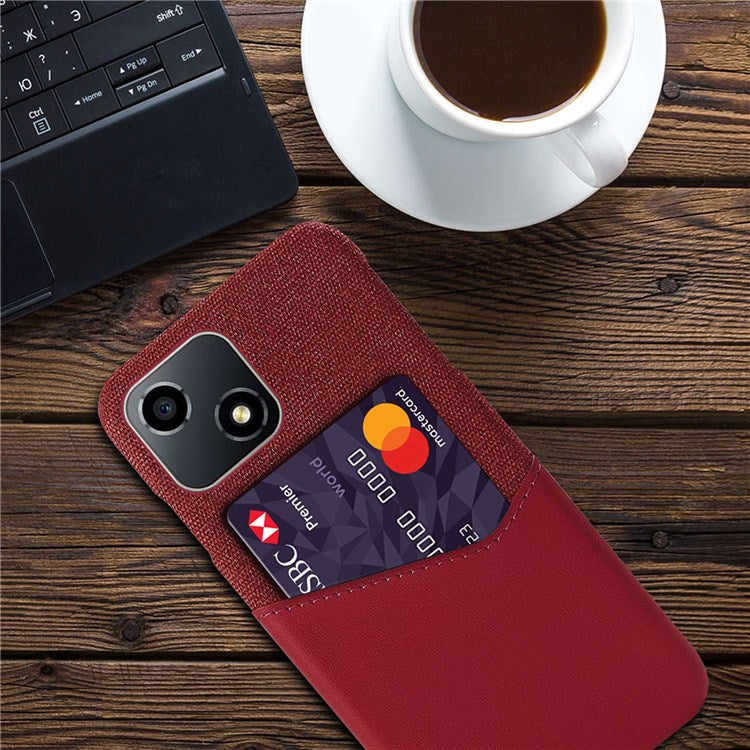 For Honor Play 30 5G Anti-fall Phone Cover Card Holder Shockproof Cloth Texture PU Leather Coated PC Phone Case - Red