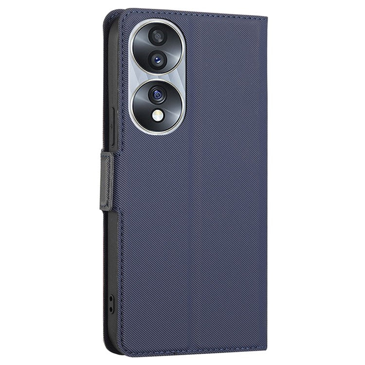 For Honor 70 5G Twill Texture Ultra-thin Phone Shell Full Covering Protective Cellphone Case PU Leather+TPU Stand Card Holder Function - Blue