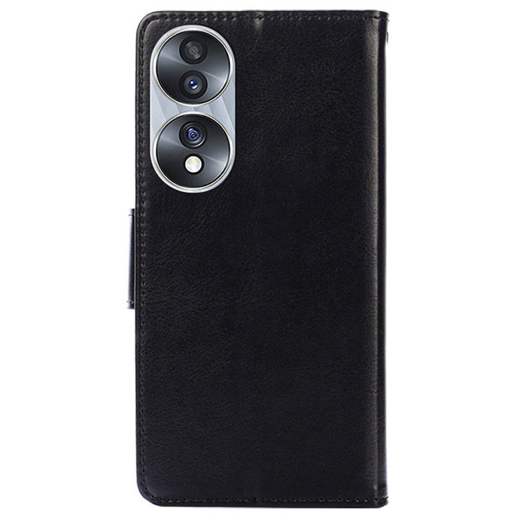 For Honor 70 5G Anti-fall PU Leather Wallet Case Stand Function Magnetic Closure Shockproof Flip Folio Cover - Black