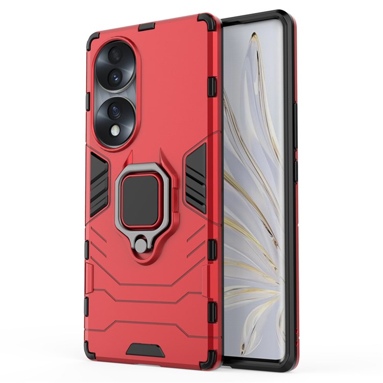 For Honor 70 5G TPU+PC Anti-fall Protective Phone Case Military Grade Armor Ring Holder Kickstand Back Shell - Red