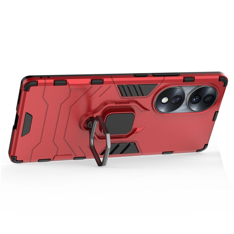 For Honor 70 5G TPU+PC Anti-fall Protective Phone Case Military Grade Armor Ring Holder Kickstand Back Shell - Red