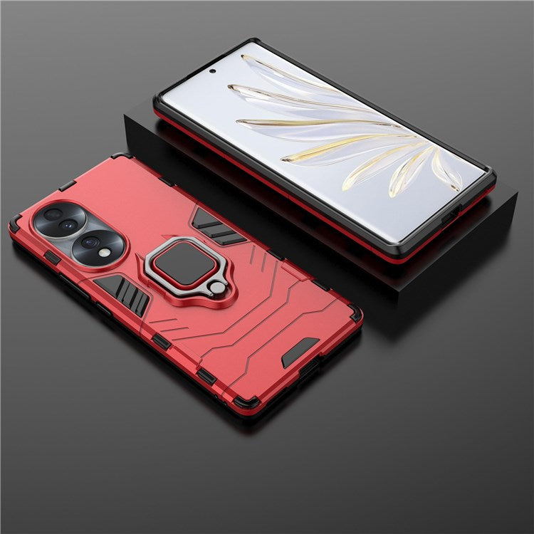 For Honor 70 5G TPU+PC Anti-fall Protective Phone Case Military Grade Armor Ring Holder Kickstand Back Shell - Red