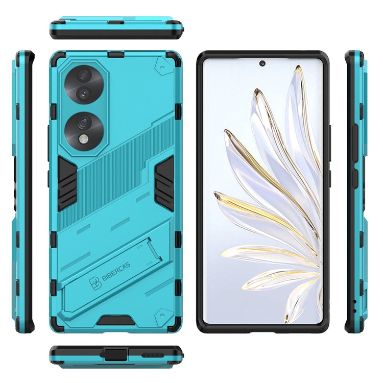 For Honor 70 5G Wear-resistant TPU+PC Shock Absorption Cover Kickstand Phone Case Protector - Baby Blue