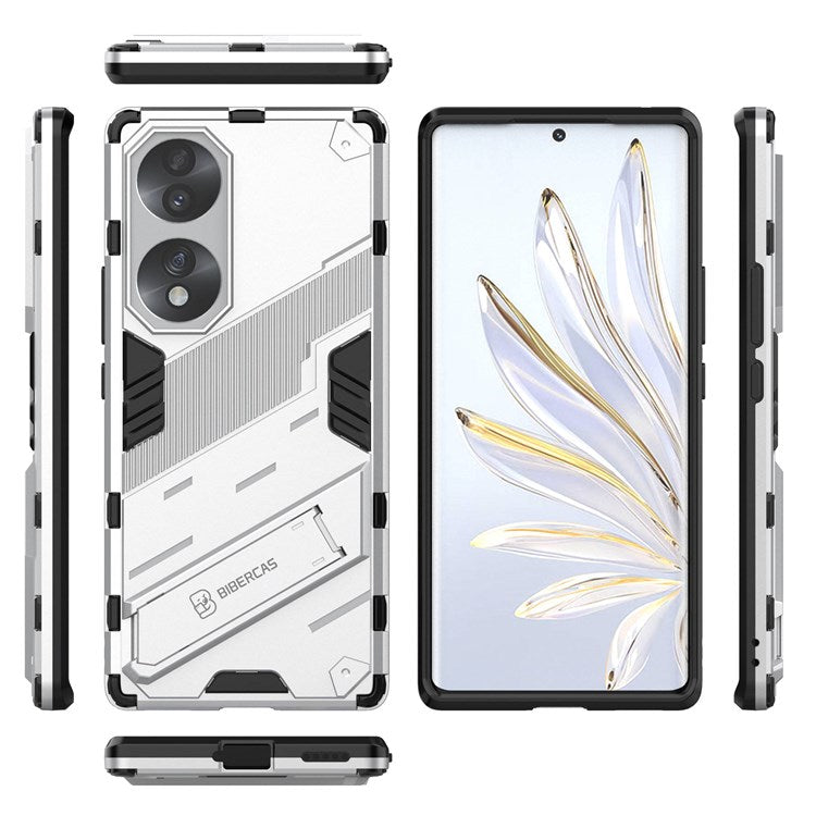 For Honor 70 5G Wear-resistant TPU+PC Shock Absorption Cover Kickstand Phone Case Protector - White