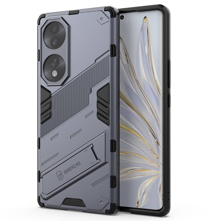 For Honor 70 5G Wear-resistant TPU+PC Shock Absorption Cover Kickstand Phone Case Protector - Dark Blue