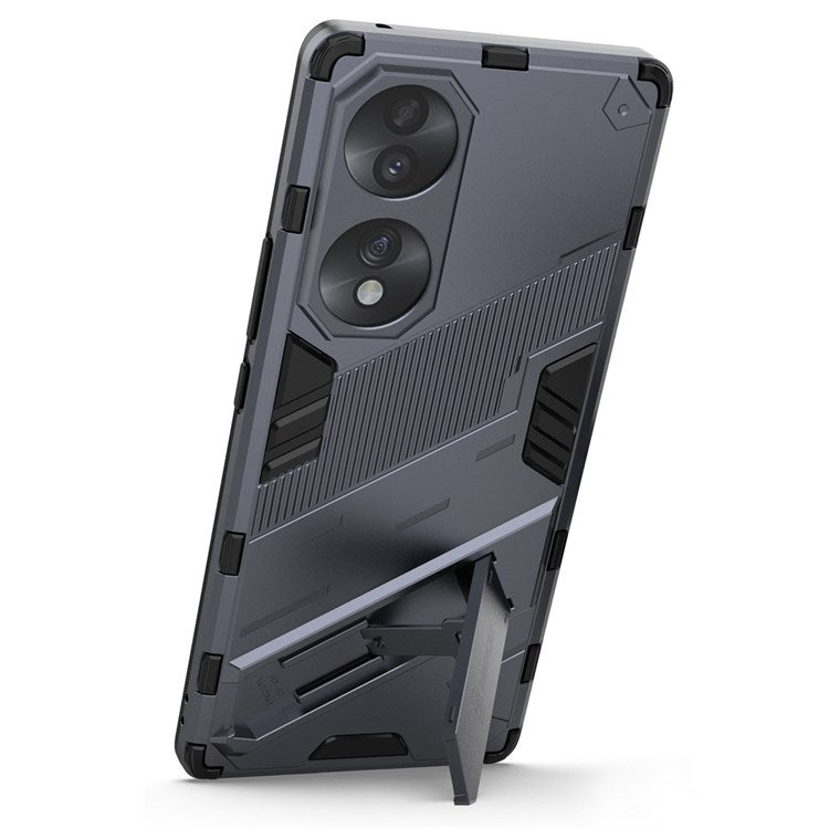 For Honor 70 5G Wear-resistant TPU+PC Shock Absorption Cover Kickstand Phone Case Protector - Dark Blue